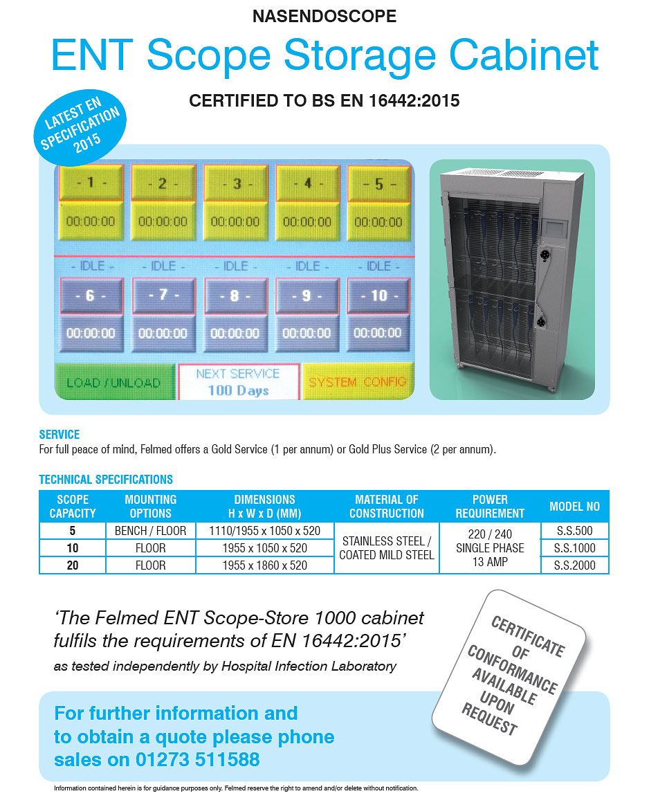 ENT Scope Storage Cabinet, Certified to BS EN 16442:2015